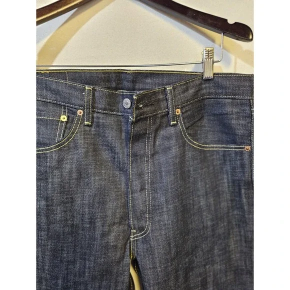 Levi's 501 Men's Original Fit Jeans Dark Indigo Denim, Straight Leg, Button - Picture 11 of 15